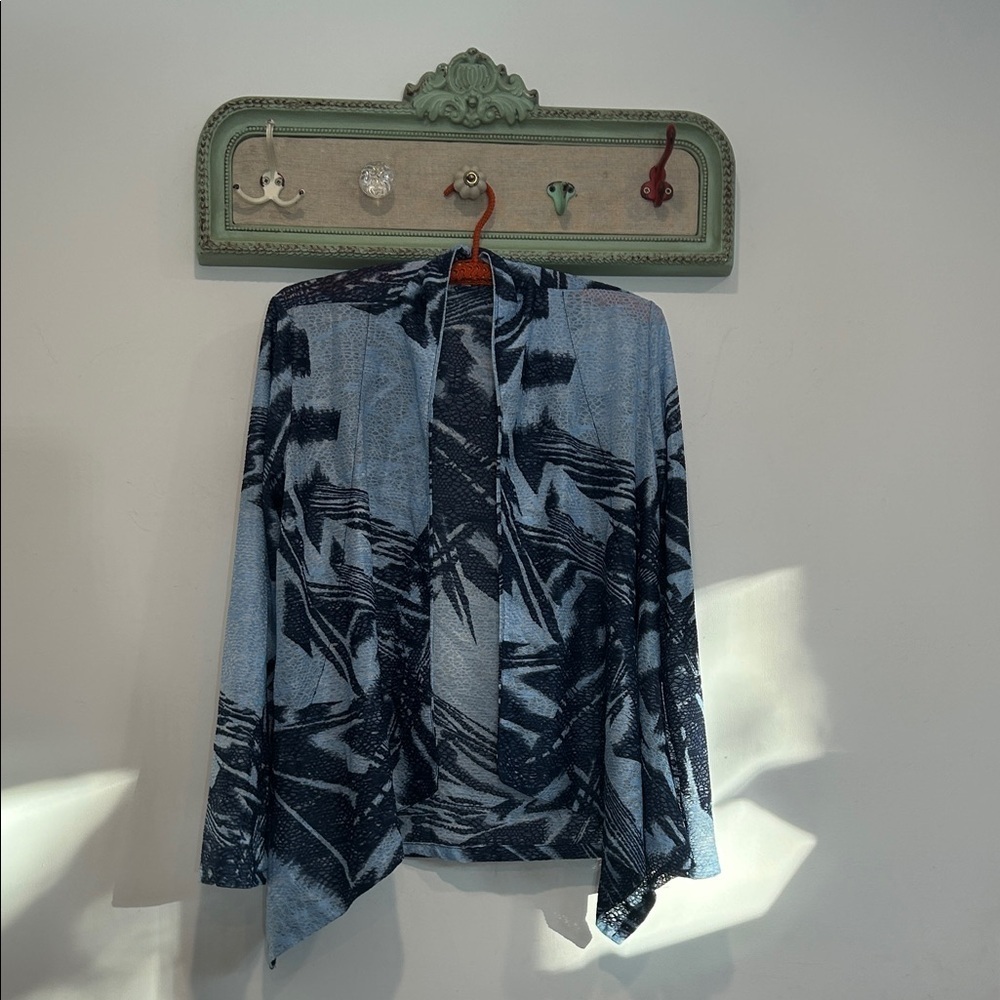 Vintage Alberto Makali Dramatic Drape Open Front Ocean Blue Cardigan Large top